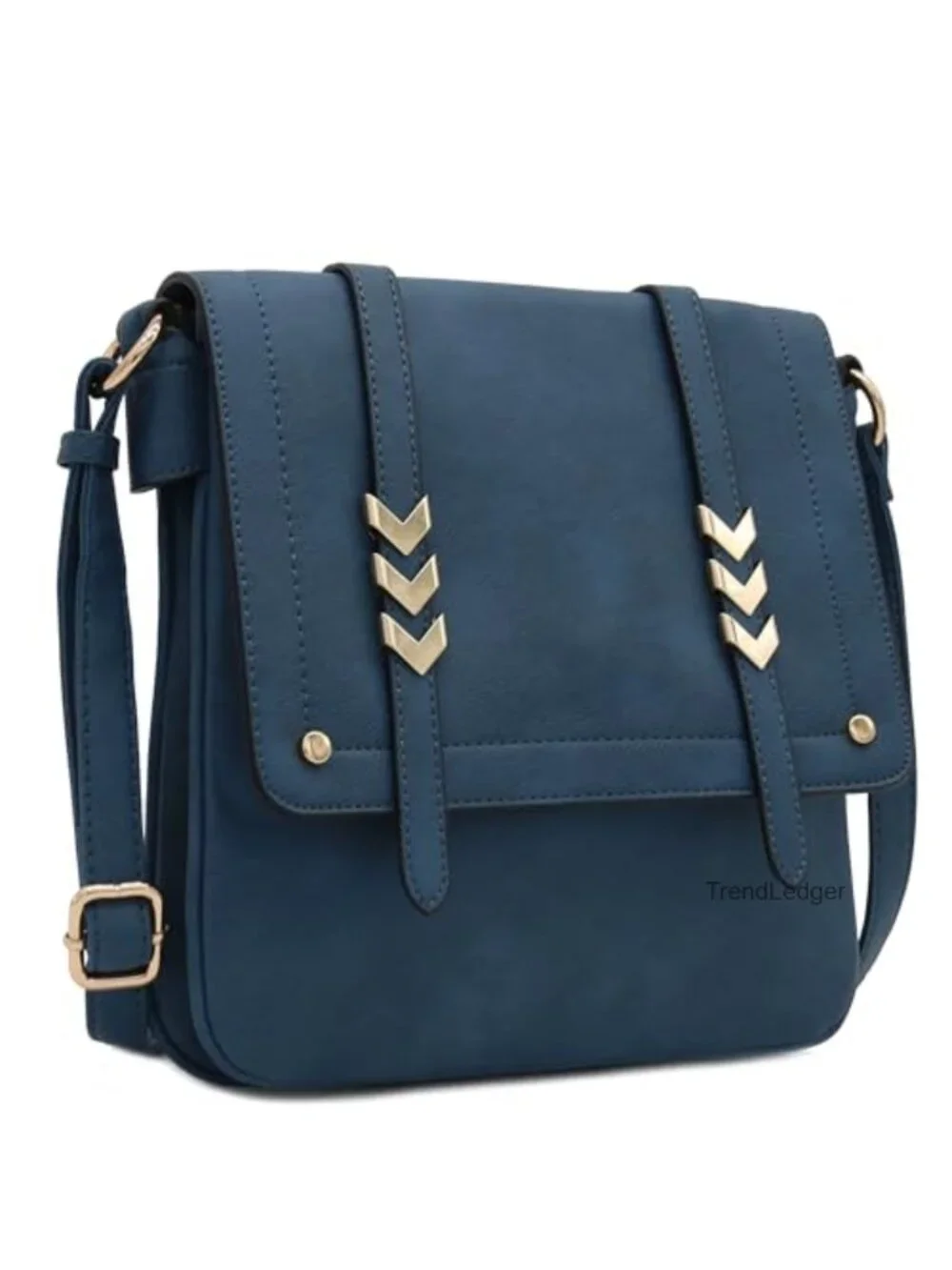 Large Flapover Crossbody Bag Faux Leather Adjustable Strap Double Compartment